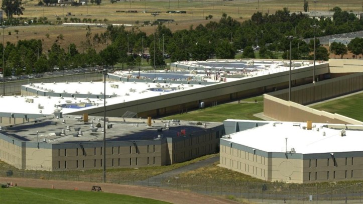 Daytime aerial photo of the two story concrete structures of the housing units of the Santa Rita Jail